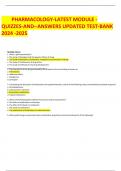 PHARMACOLOGY-LATEST MODULE - QUIZZES-AND--ANSWERS UPDATED TEST-BANK 2024 -2025