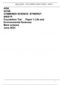 AQA GCSE COMBINED SCIENCE: SYNERGY 8465/1F Foundation Tier	Paper 1 Life and Environmental Sciences Mark scheme June 2023 