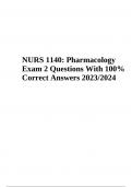 NURS 1140: Pharmacology Final Exam Questions With 100% Correct Answers Latest Updated 2024 (GRADED)