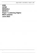 AQA GCSE BENGALI 8638/LH Paper 1 Listening Higher Mark scheme June 2023 