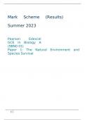 Pearson Edexcel GCE In Biology A (9BN0 01) Paper 1 The Natural Environment and Species Survival Mark Scheme (Results) Summer 2023