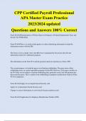 CPP Certified Payroll Professional APA Master Exam Practice 2023/2024 updated Questions and Answers 100% Correct