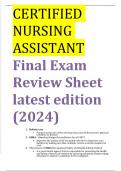 CERTIFIED NURSING ASSISTANT Final Exam Review Sheet latest edition (2024)