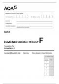 AQA GCSE  COMBINED SCIENCE: TRILOGY F Foundation Tier Biology Paper 1F 2023