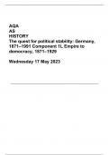 AQA AS HISTORY The quest for political stability: Germany, 1871–1991 Component 1L Empire to democracy, 1871–1929  Wednesday 17 May 2023