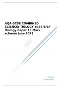 AQA GCSE COMBINED SCIENCE TRILOGY Biology Paper 1F Mark scheme June 2023