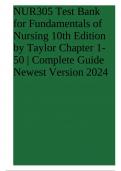 NUR305 Test Bank for Fundamentals of Nursing 10th Edition by Taylor Chapter 1-50 | Complete Guide Newest Version 2024