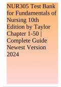 NUR305 Test Bank for Fundamentals of Nursing 10th Edition by Taylor Chapter 1-50 | Complete Guide Newest Version 2024