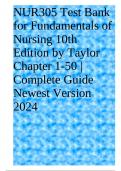 NUR305 Test Bank for Fundamentals of Nursing 10th Edition by Taylor Chapter 1-50 | Complete Guide Newest Version 2024