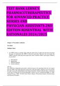 BEST ANSWERS TEST BANK LEHNE’S PHARMACOTHERAPEUTICS FOR ADVANCED PRACTICE NURSES AND PHYSICIAN ASSISTANTS 2ND EDITION ROSENTHAL WITH  RATIONALES 2024/2025