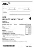 GCSE AQA 2024 Higher Combined Science: Trilogy Biology,Chemistry,Physics Paper 1H   Paper 2H Including All Mark Schemes