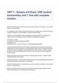 UNIT 1 - Quizzes and Exam, UNE medical biochemistry Unit 1 Test with complete solution