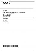 GCSE AQA June 2024 Higher Combined Science: Trilogy Biology Paper 2H Including Mark Scheme