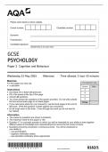 GCSE AQA May 2024 Psychology Paper 1 Including Mark Scheme