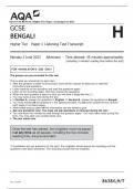 AQA GCSE BENGALI Higher Tier Paper 1 Listening Test 2023