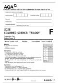 AQA GCSE COMBINED SCIENCE: TRILOGY Foundation Tier Biology Paper 1F QP 2023 