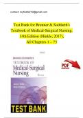 Test Bank for Brunner & Suddarth's Textbook of Medical-Surgical Nursing, 14th Edition (Hinkle, 2017), All Chapters 1 – 73