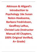 Instructor Manual For  Atkinson & Hilgard's Introduction to Psychology 16th Edition By Susan Nolen-Hoeksema, Barbara Fredrickson, Geoffrey Loftus, Christel Lutz  (All Chapters, 100% Original Verified, A+ Grade)
