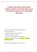 CORE LOWA DOA PESTICIDE  APPLICATOR’S LICENSE PRACTICE  TEST QUESTIONS AND ANSWERS  2023/2024