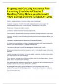 Property and Casualty Insurance Pre-Licensing (Louisiana) Chapter 3 Dwelling Policy Notes questions with 100% correct answers (Graded A+) 2023