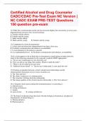 Certified Alcohol and Drug Counselor CADC/CDAC Pre-Test Exam NC Version | NC CADC EXAM PRE-TEST Questions 150 question pre-exam