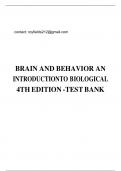 BRAIN AND BEHAVIOR AN INTRODUCTIONTO BIOLOGICAL 4TH EDITION -TEST BANK