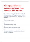 Oncology/Autoimmune Saunders NCLEX Real Exam Questions With Answers