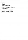 AQA GCSE PSYCHOLOGY Paper 1 Cognition and Behaviour  Friday 19 May 2023 