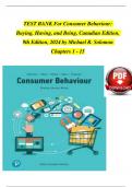 TEST BANK For Consumer Behaviour: Buying, Having, and Being, Canadian Edition, 9th Edition, 2024 by Michael R. Solomon, Verified Chapters 1 - 15, Complete Newest Version