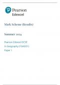 GCSE EDEXCEL May 2024 Geography A Paper 1 Mark Scheme 