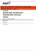 AQA A LEVEL DESIGN AND TECHNOLOGY: FASHION AND TEXTILES 7562/1 PAPER 1 TECHNICAL PRINCIPLES MARK SCHEMEJUNE 2020 VERSION