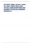 ATI TEAS 7 Math / ati teas 7 math /  ATI TEAS 7 MATH 2024- 2025  ACTUAL EXAM QUESTIONS AND  CORRECT DETAILED ANSWERS  GRADED A+