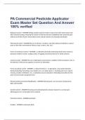 PA Commercial Pesticide Applicator Exam Master Set Question And Answer 100% verified