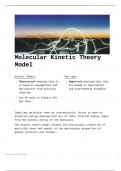 A* Summary notes with for 3.6.2.3 the Molecular Kinetic Theory Model , A level Physics. 