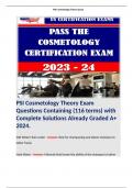 PSI Cosmetology Theory Exam Questions Containing (116 terms) with Complete Solutions Already Graded A+ 2024. 