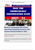 Board of Cosmetology (PSI) Written Exam Prep Containing 976 terms with Answers Already Graded A+ 2024. 