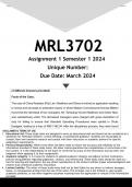 MRL3702 Assignment 1 (ANSWERS) Semester 1 2024 - DISTINCTION GUARANTEED