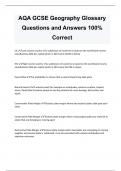 AQA GCSE Geography Glossary Questions and Answers 100%  Correct 