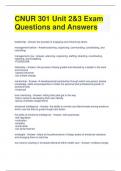 CNUR 301 Unit 2&3 Exam Questions and Answers