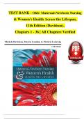 TEST BANK For Olds' Maternal-Newborn Nursing & Women's Health Across the Lifespan, 11th Edition (Davidson), Verified Chapters 1 - 36, Complete Newest Version