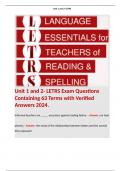 Unit 1 and 2- LETRS Exam Questions Containing 63 Terms with Verified Answers 2024. Terms like: Informed teachers are _____ assurance against reading failure. - Answer: our best phonics - Answer: the study of the relationships between letters and the sound