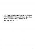 PSYC 140 DEVELOPMENTAL (Lifespan) PSYCHOLOGY Module 1 Exam Questions With Answers, PSYC 140 DEVELOPMENTAL (Lifespan) PSYCHOLOGY Module 2, PSYC 140 DEVELOPMENTAL PSYCHOLOGY Module 8 Exam & PSYC 140 - Final Exam Questions And Answers Latest Updated 2024-202