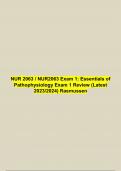 NUR 2063 / NUR2063 Exam 1: Essentials of Pathophysiology Exam 1 Review (Latest 2023/2024) Rasmussen