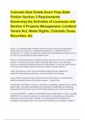 Colorado Real Estate Exam Prep State Portion Section 3 Requirements Governing the Activities of Licensees and Section 4 Property Management: Landlord Tenant Act, Water Rights, Colorado Taxes, Securities, etc