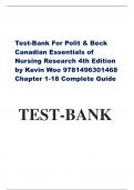 Test-Bank For Polit & Beck  Canadian Essentials of  Nursing Research 4th Edition  by Kevin Woo 9781496301468  Chapter 1-18 Complete Guide  TEST-BANK