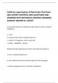 California Legal Aspects of Real Estate Final Exam 2022 EXPERT CERTIFIED 100% QUESTIONS AND ANSWERS WITH RATIONALE (VERIFIED ANSWERS) ALREADY GRADED A+ LATEST! 