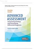 TEST BANK FOR ADVANCED ASSESSMENT: INTERPRETING FINDINGS AND FORMULATING DIFFERENTIAL DIAGNOSES 5th Edition, Mary Jo Goolsby, Laurie Grubbs