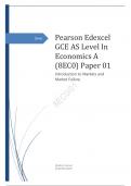 Edexcel GCE AS Level In Economics A (8EC0) Paper 01 Introduction to Markets and Market Failure together with Mark Scheme  Summer 2023