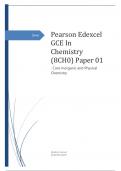 Edexcel GCE In Chemistry (8CH0) Paper 01 Core Inorganic and Physical Chemistry  together with Mark Scheme (Results) Summer 2023