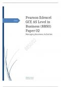   Edexcel GCE AS Level in Business (8BS0) Paper 02 Managing Business Activities may 2023